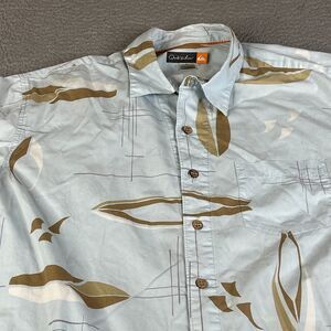 Quiksilver Shirt Mens Large Blue Brown Button Short Sleeve Pocket Surf Skate